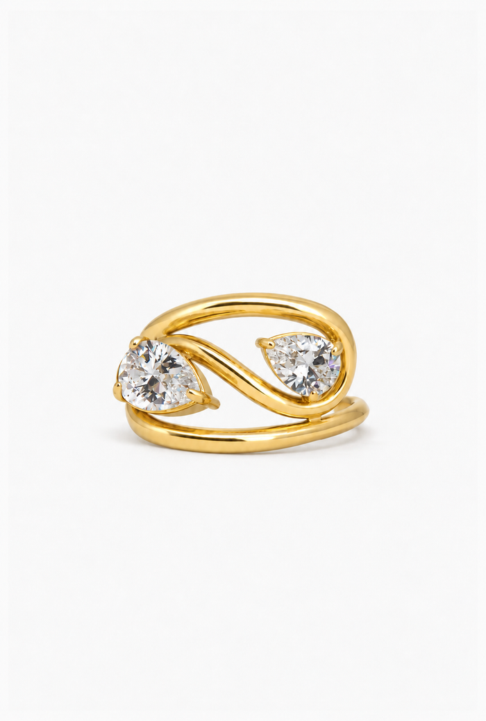 Duo Crystal Ring | 18K Gold