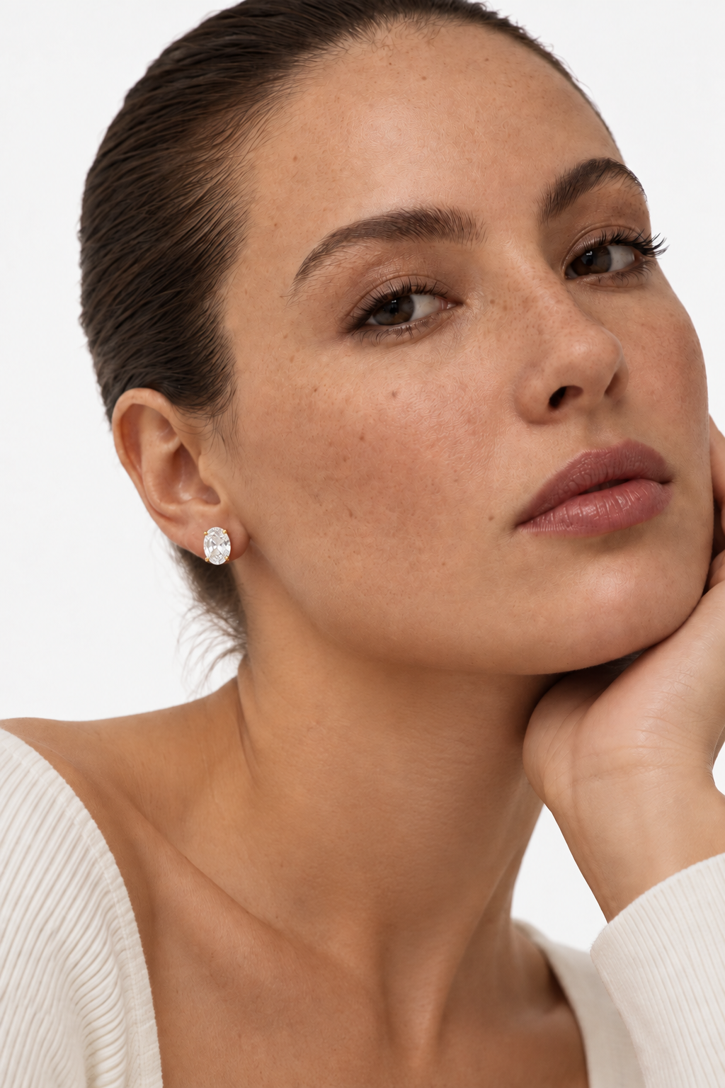 Oval Solitaire Studs | 18K Gold