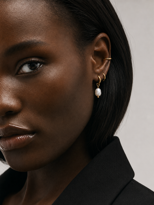 Pearl Huggie Hoops | 18K Gold