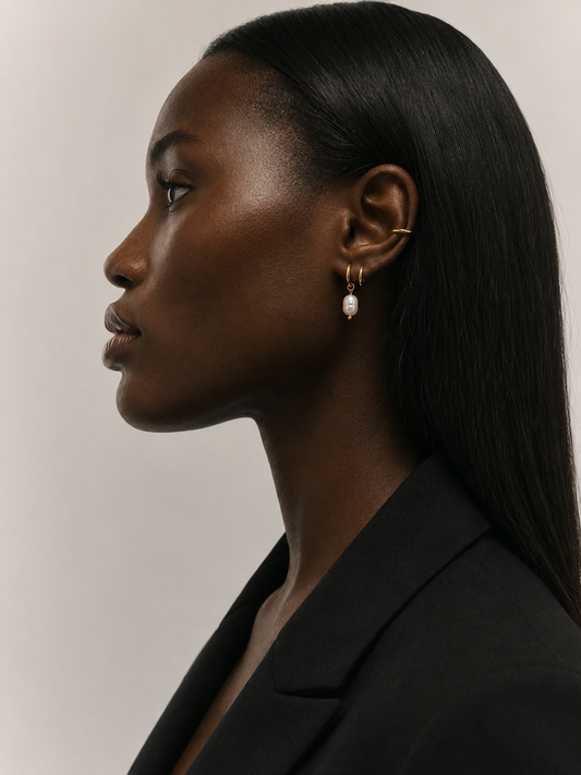 Pearl Huggie Hoops | 18K Gold