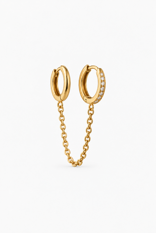 Duo Link Earring  | 18K Gold