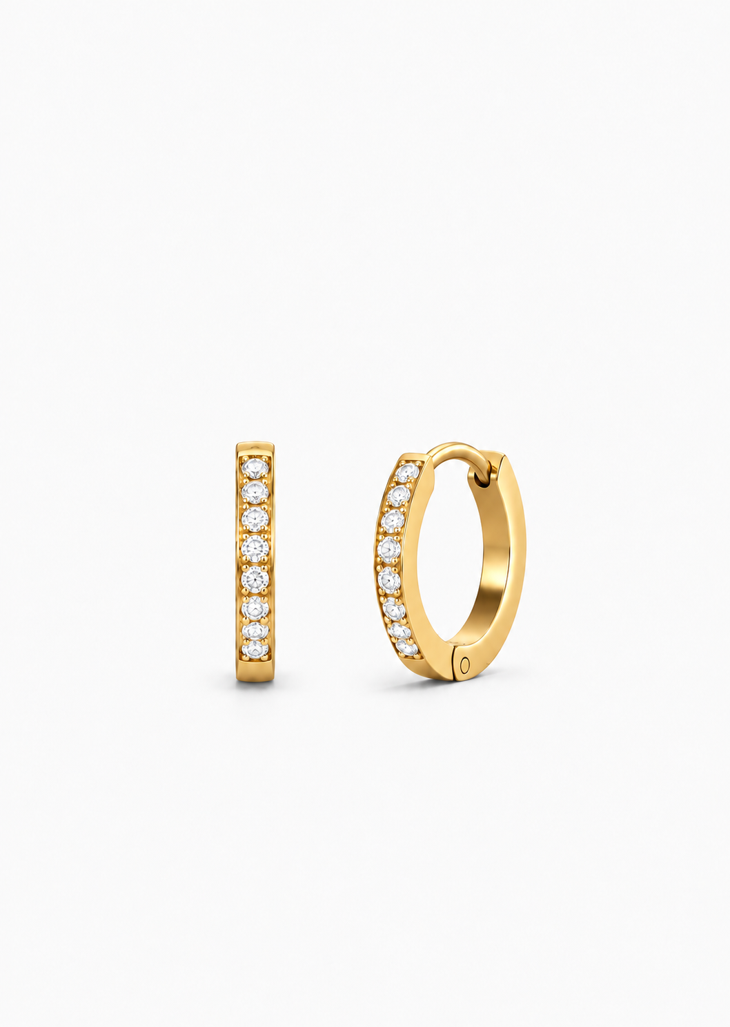 Mini Crystal Huggie Hoops | 18K Gold