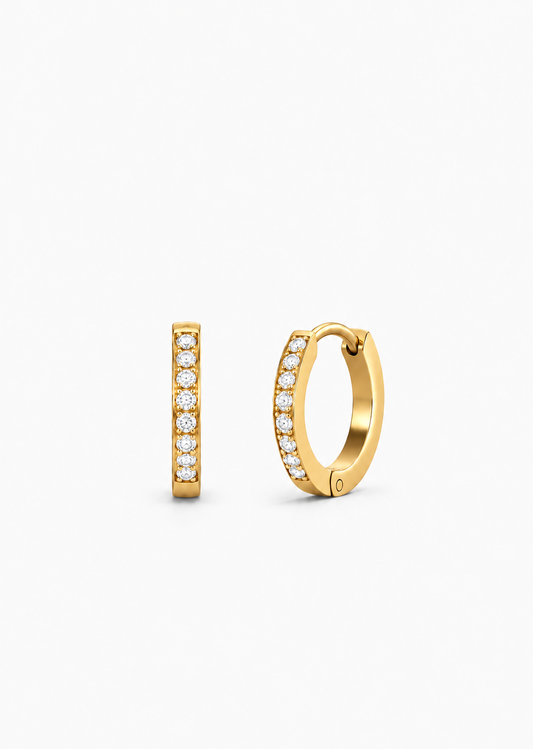 Mini Crystal Huggie Hoops | 18K Gold