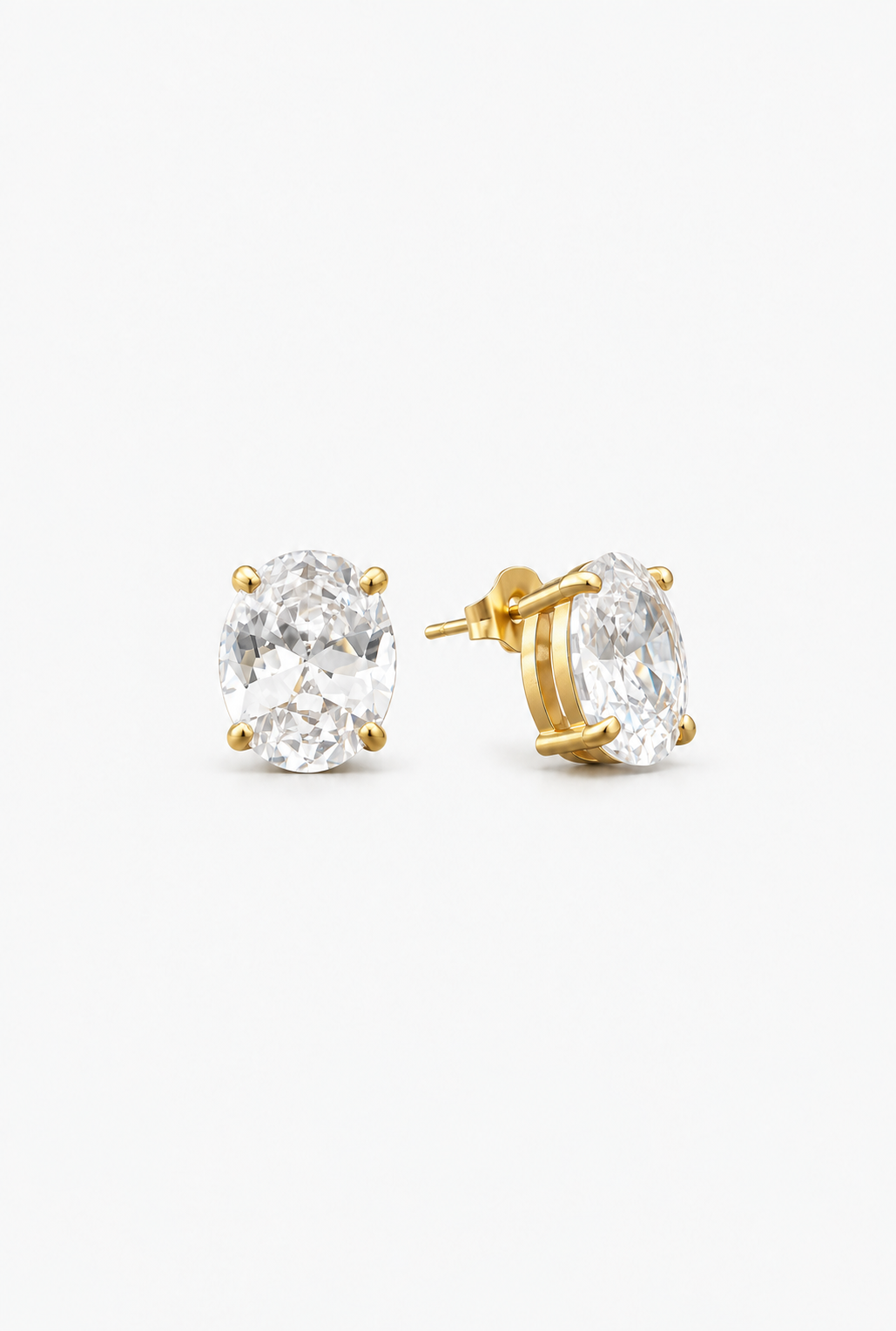 Oval Solitaire Studs | 18K Gold