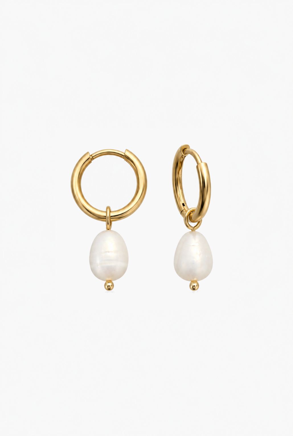 Pearl Huggie Hoops | 18K Gold