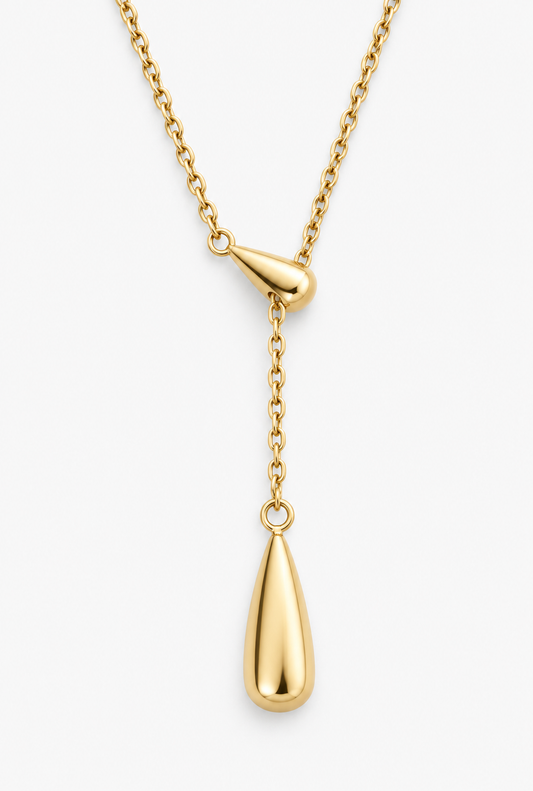 Teardrop Lariat Necklace | 18K Gold
