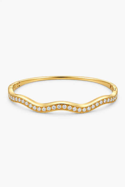 Wave Crystal Bangle | 18K Gold
