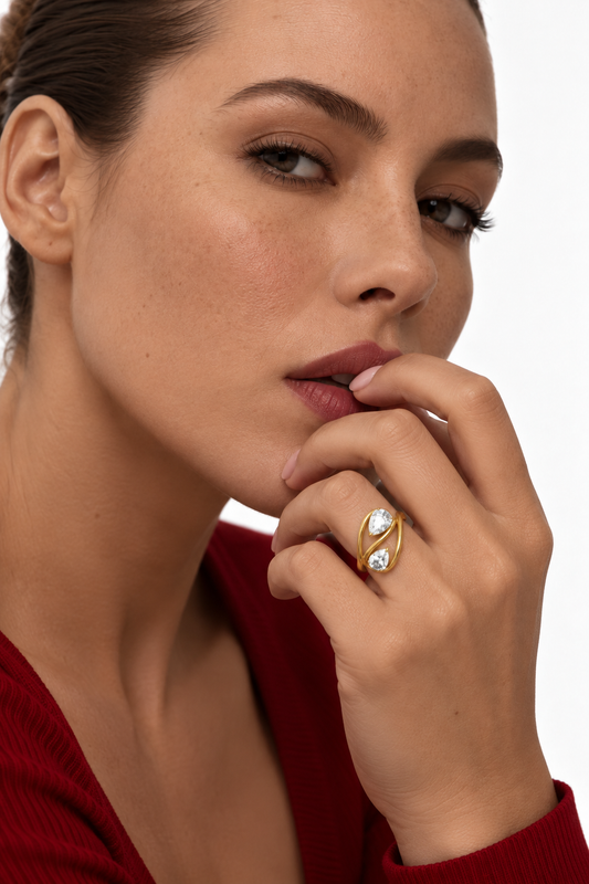 Duo Crystal Ring | 18K Gold