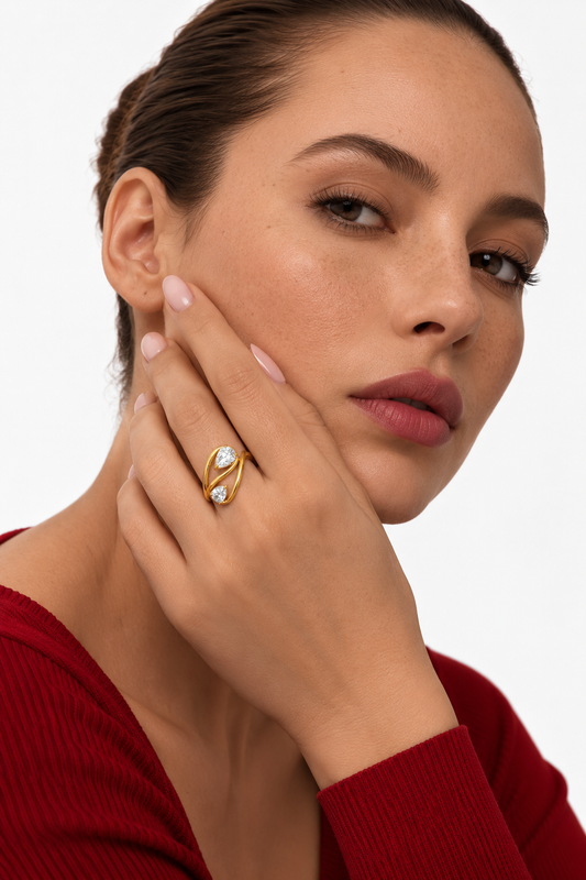 Duo Crystal Ring | 18K Gold