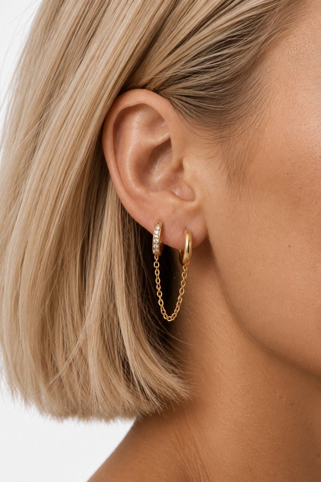 Duo Link Earring  | 18K Gold