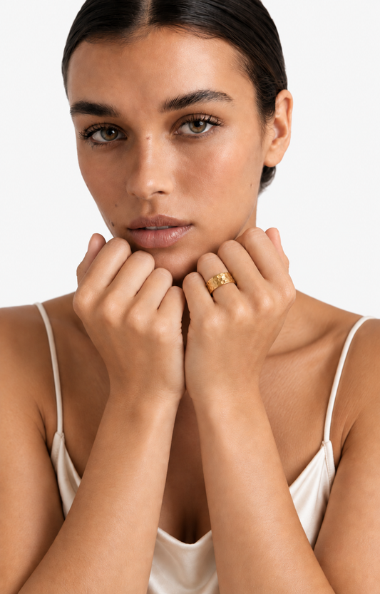 Hammered Cuff Ring | 18K Gold
