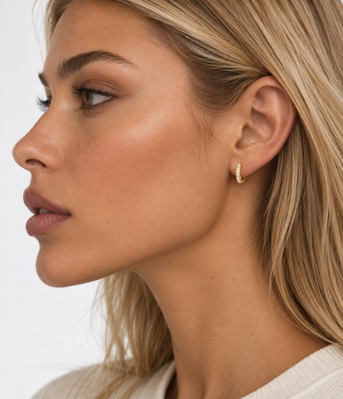 Mini Crystal Huggie Hoops | 18K Gold