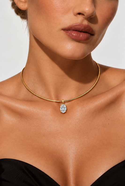 Oval Solitaire Choker | 18K Gold