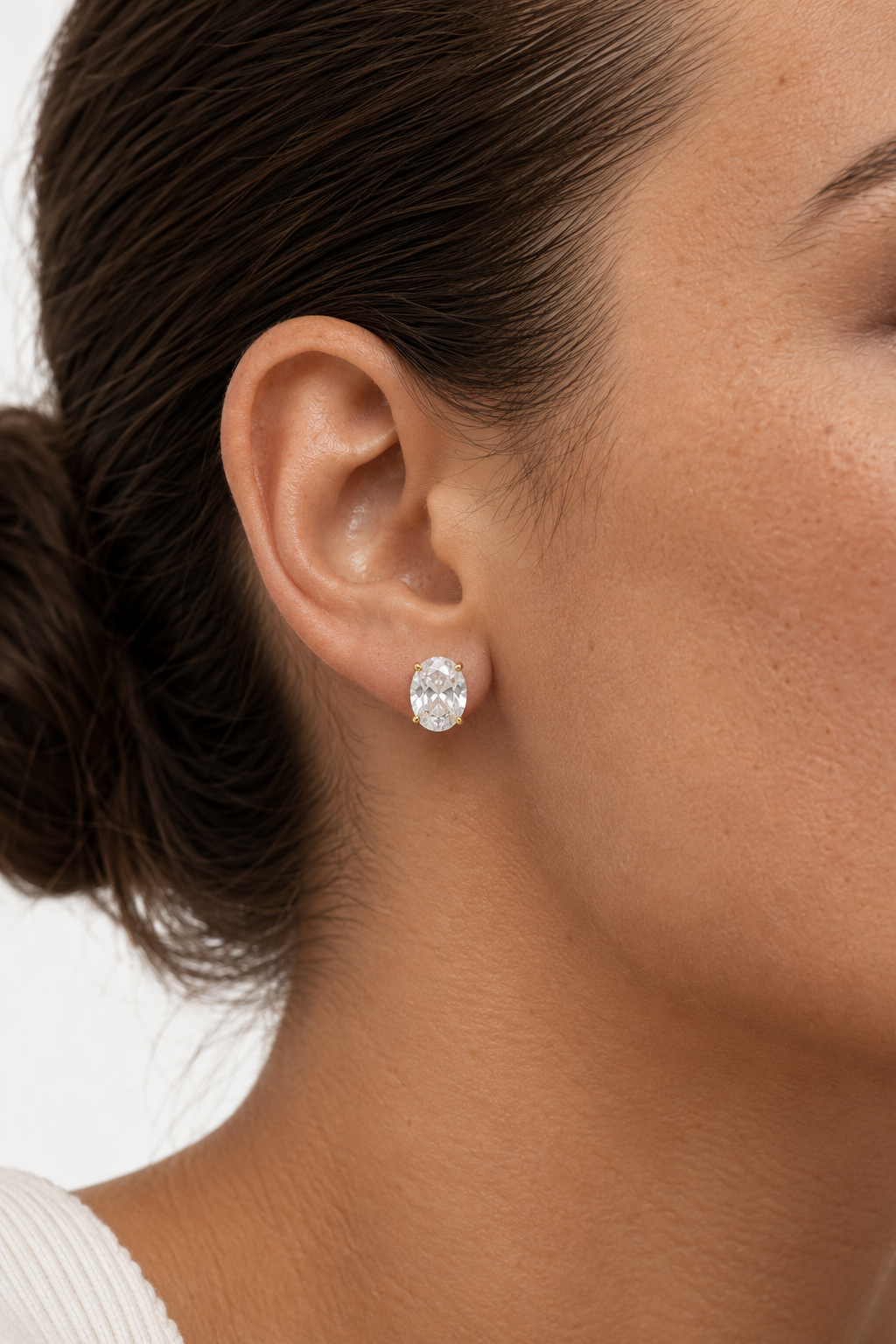 Oval Solitaire Studs | 18K Gold